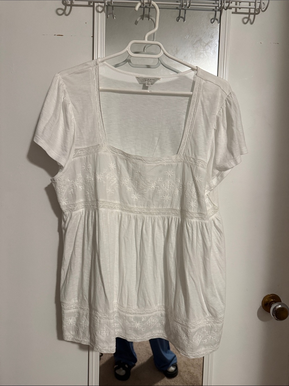 Lucky Brand White Embroidered Square-Neck Tunic Top